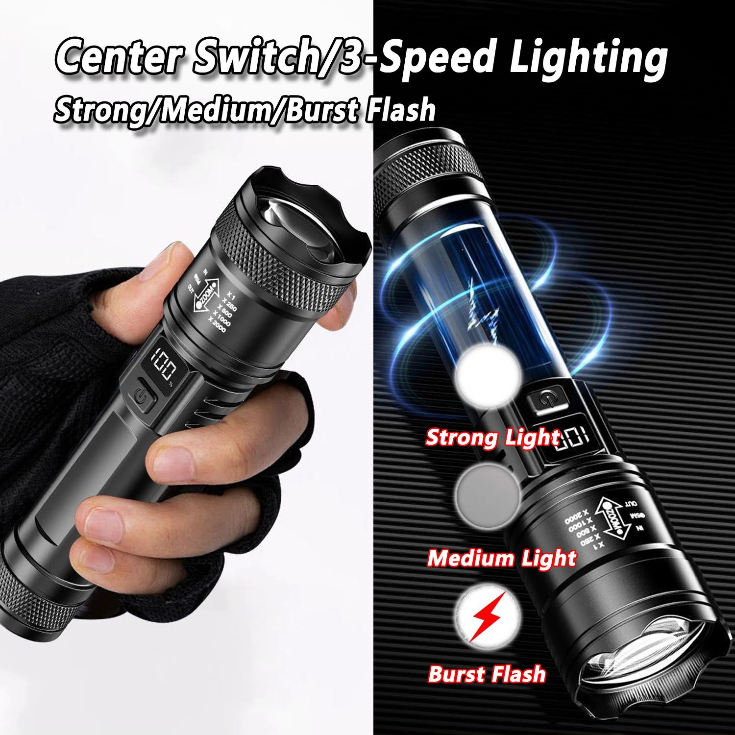 울트라 브라이트 LED 손전등 2000LM Type-C - Outdoor Lighting Black 리뷰 및 가격